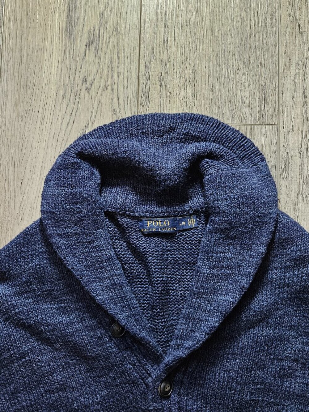 Polo Ralph Lauren Mens Size L Heather Navy Blue Shawl Collar Button Cardigan 24 - Picture 3 of 9